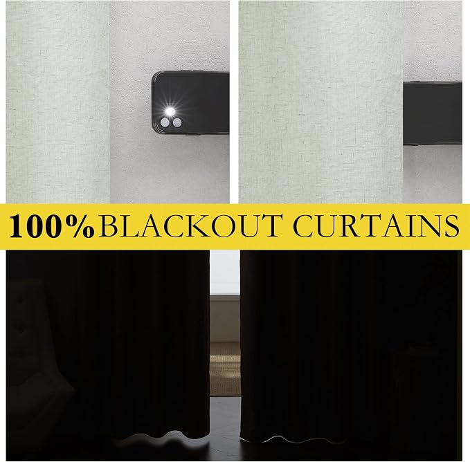 NICETOWN Sage Green Linen 100% Blackout Curtains 120 inches Length - Image 2