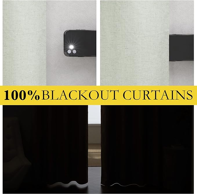 NICETOWN 100% Blackout Sage Green Linen Cold Blocking Curtains 90 inches Length - Image 2