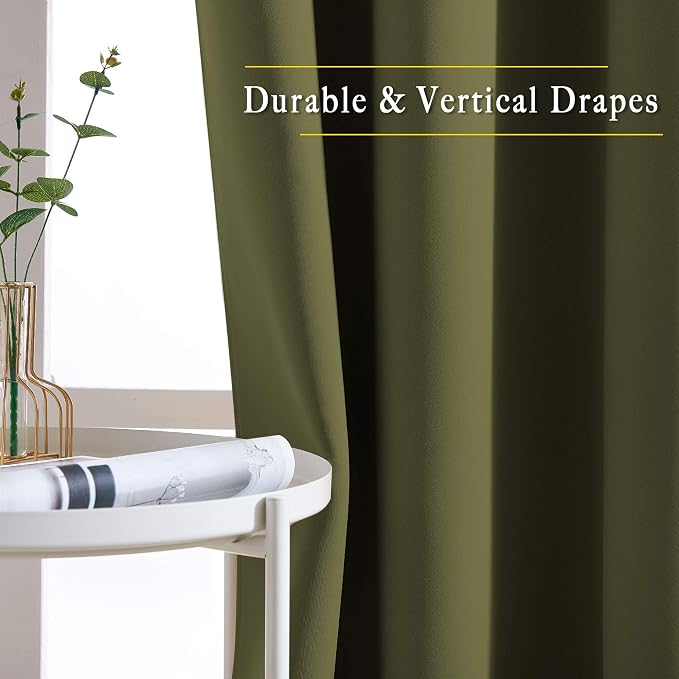 NICETOWN 50% Room Darkening Olive Sliding Glass Curtains 2 Panels Set - Image 5