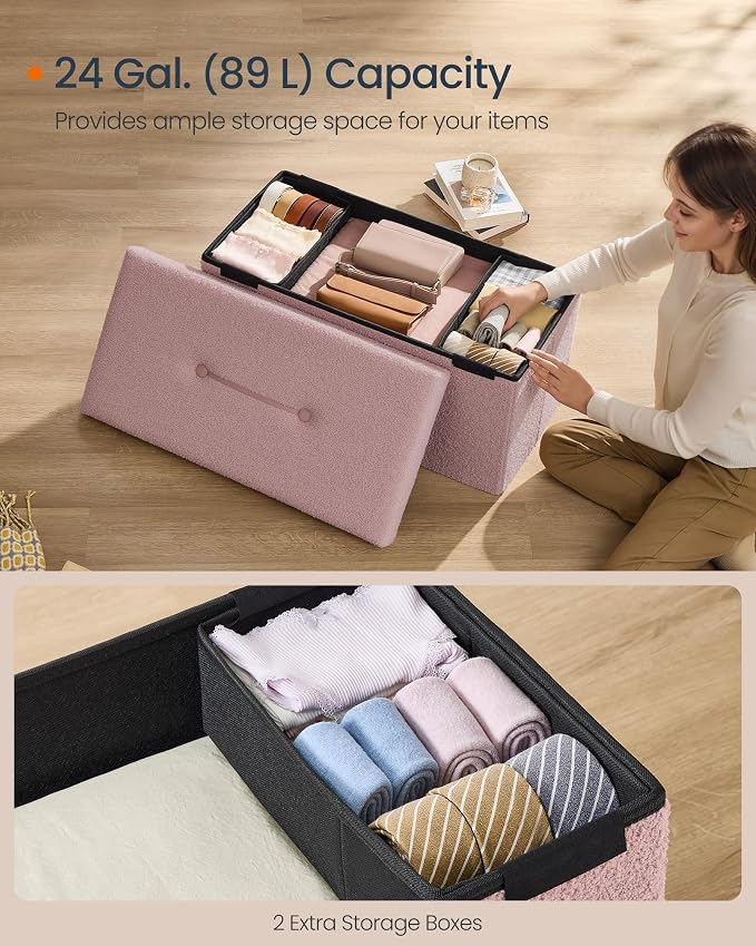 SONGMICS Medium Folding Storage Ottoman Bench, Load up to 660 lb, Jelly Pink - Image 5