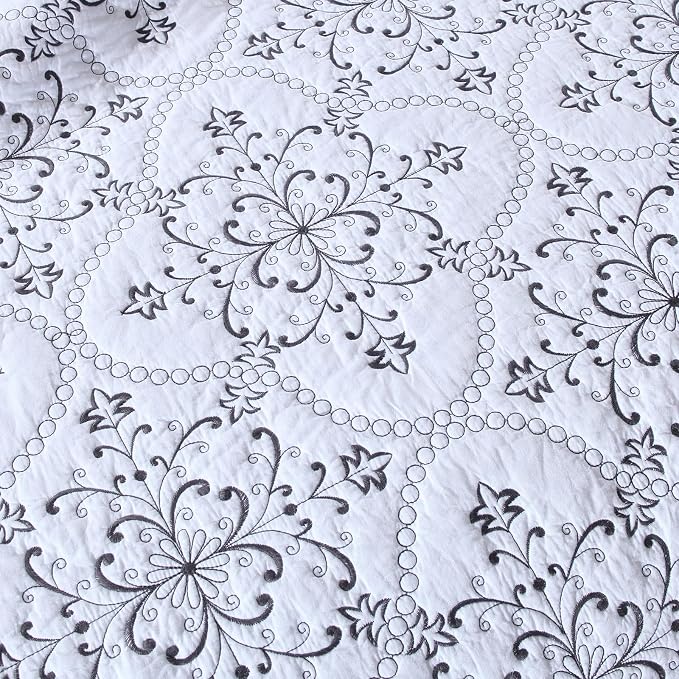 ROOMLIFE Quilt Set Full Size 3D Floral Embroidery Pattern 3-Piece Cotton - Image 4