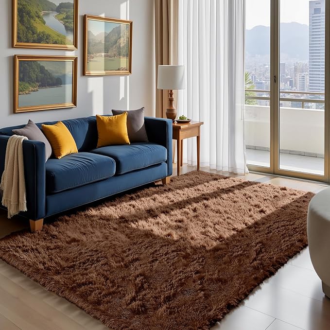 4x6 Brown Rug for Bedroom, Fluffy Shag Area Rug Small Rug Bedroom Carpet | by Yongyangjuxi