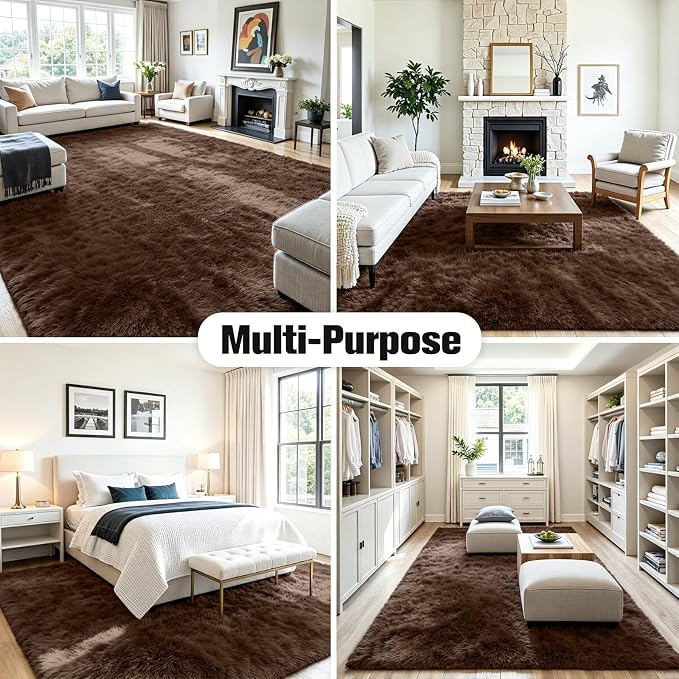 8x10 Fluffy Area Rug for Living Room: Soft Non-Slip Brown Bedroom Carpet | - Image 9