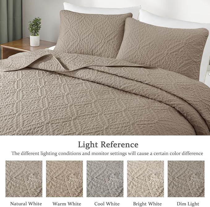 Exclusivo Mezcla Full Queen Quilt Set, Taupe | Lightweight Soft Bedspreads - Image 3
