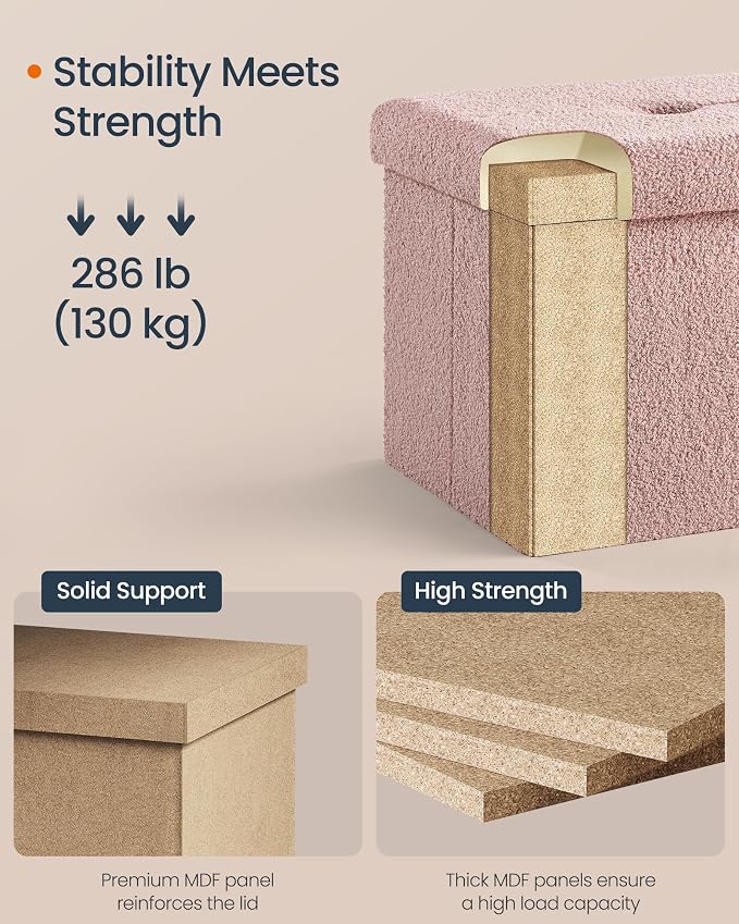 SONGMICS Medium Folding Storage Ottoman Bench, Load up to 660 lb, Jelly Pink - Image 6