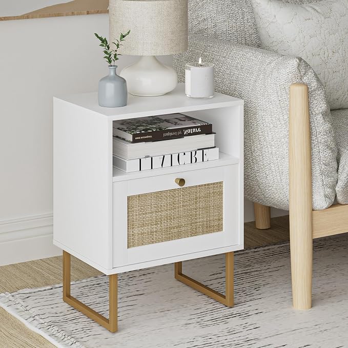 Masupu Extra Large Rattan Nightstand, Boho Night Stand Modern Farmhouse Wood - Image 3