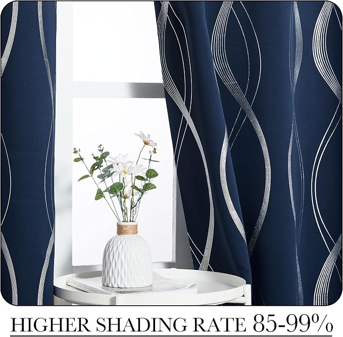 NICETOWN Blackout Curtain Panels 84 inches Long, Window Treatment Foil Printed - Image 4
