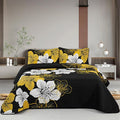 DJY 3 Pieces Quilt Set Queen Gold Floral Pattern Black Quilt Coverlet Set by HOME