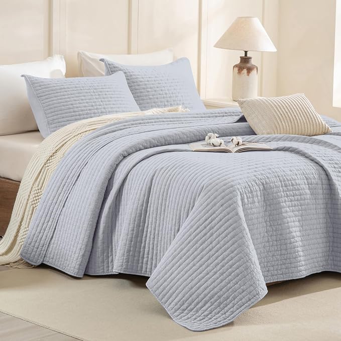 CozyTide Oversized King Bedspread 128"x120", Stone-Washed Cotton Light Blue by CozyTideComforterSet
