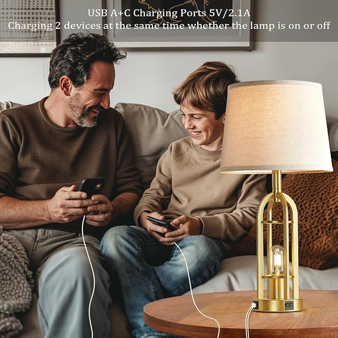 SRJJA Gold Table Lamps for Living Room Set of 2 - Image 3