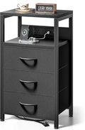 Lazzanto Night Stand with Charger Station, 3 Fabric Drawers, Bedside Table by Lazzanto