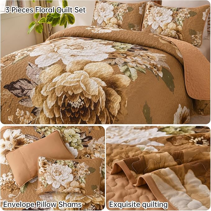 WONGS BEDDING Fall Quilt Queen Size, Soft Microfiber Lightweight Farmhouse Bed - Image 5
