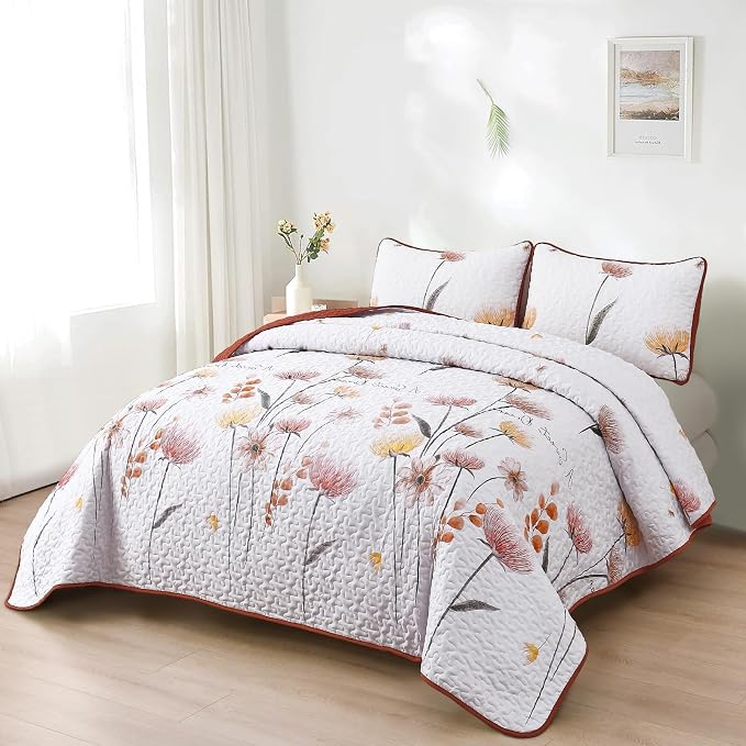 Dinjoy Floral Quilt Set California King, Farmhouse Bedspread Bedding Set | Soft - Image 7