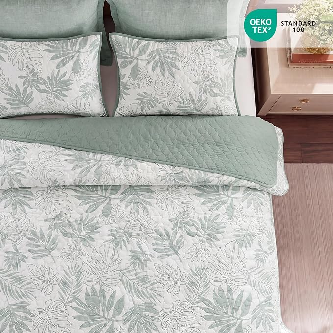 King Quilt Set-3 Pieces Soft Bedding Floral Reversible Coverlet | All Seasons - Image 8