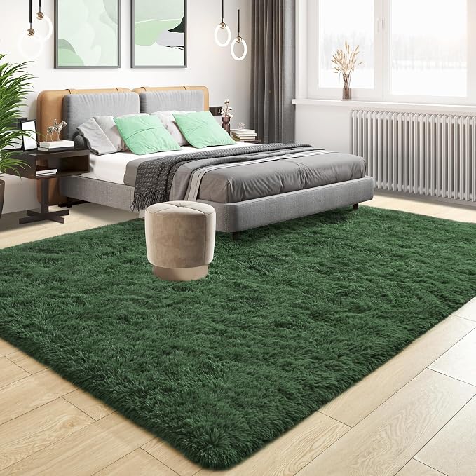 Fluffy Dark Green Rugs for Living Room Bedroom, 9x12 Soft Area Rug Forest - Image 2