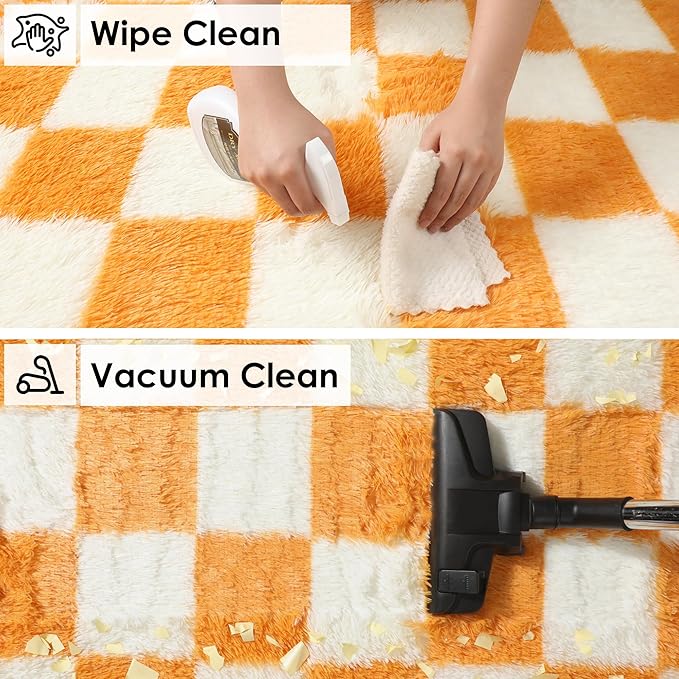 KICMOR Round Rug 4ft Orange and Cream White Circle Area Rug, Fluffy Soft Fuzzy - Image 6
