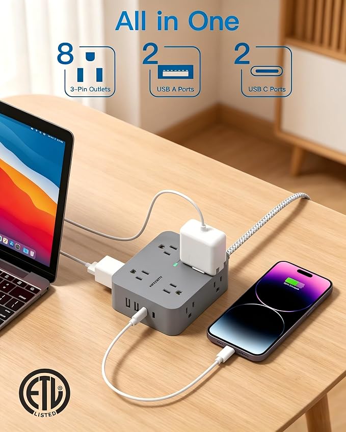 HANYCONY 6Ft Surge Protector Power Strip USB C, 8 Outlet Extender | Extension - Image 2
