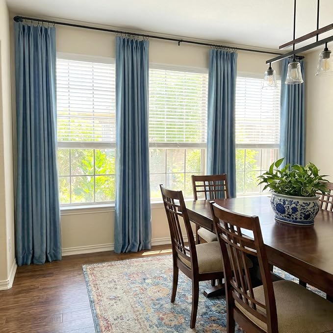 Pinch Pleated Full Blackout Faux Linen Curtains 96 Inches Long | Stone Blue - Image 5