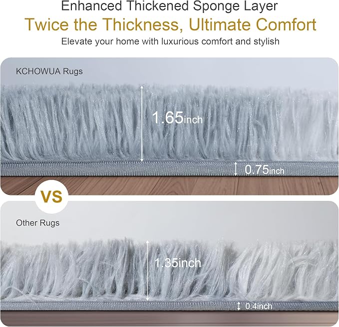 KICHOWUA 5x8 Thick Light Grey Fluffy Shag Rug - Image 3