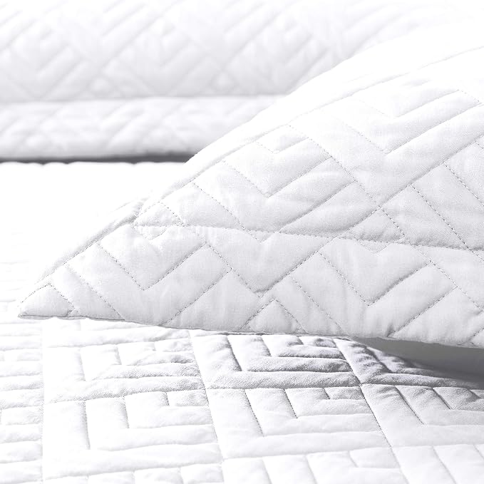 EXQ Home King Size Quilt Set Squares Pattern Bedding Set Lightweight White | - Image 5