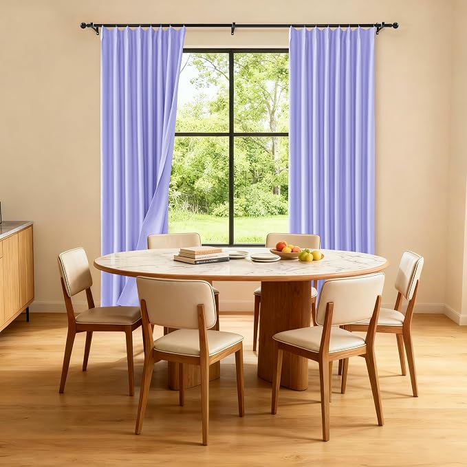 Etherealveil Lavender Purple Pinch Pleated Blackout Curtains 2P 52"x102" | Back - Image 2