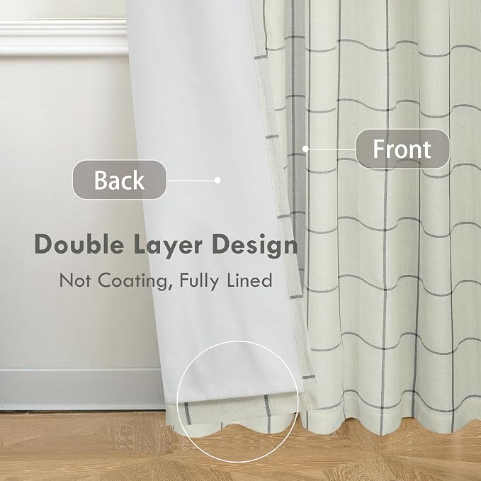 DriftAway 100% Blackout Plaid Linen Curtains 108 Inches Long 2 Panels Black | - Image 3