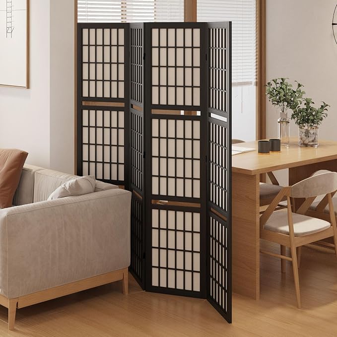 Room Divider with Shelves, 66.9-Inch Tall Japanese Shoji Style Wood Screen with - Image 3