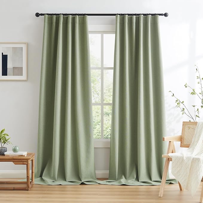 Extra Long Blackout Linen Curtains 120 Inches Long, Back Tab Loop Pocket Hook - Image 2