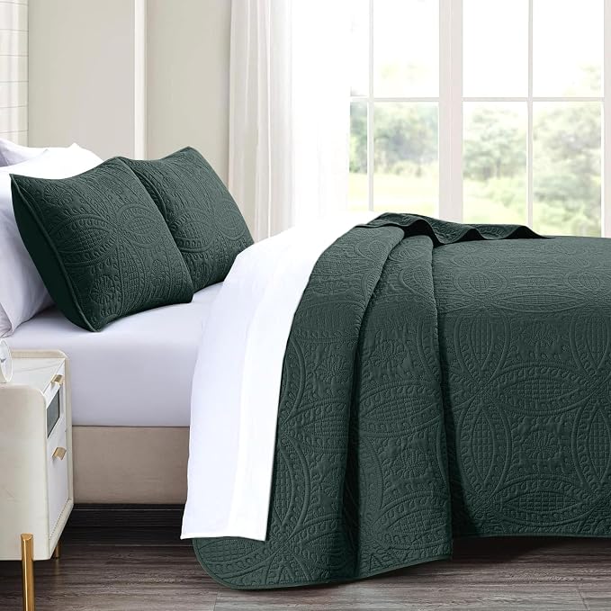 akkialla Mocha Forest Green Twin Quilt Set, Ultrasonic Lightweight Bedspread - Image 4