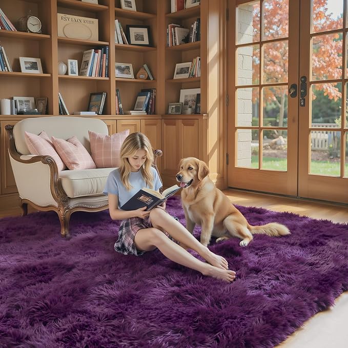 4x6 Area Rugs for Bedroom, Grape Purple Soft Fluffy Shag Bedside Rugs | - Image 3