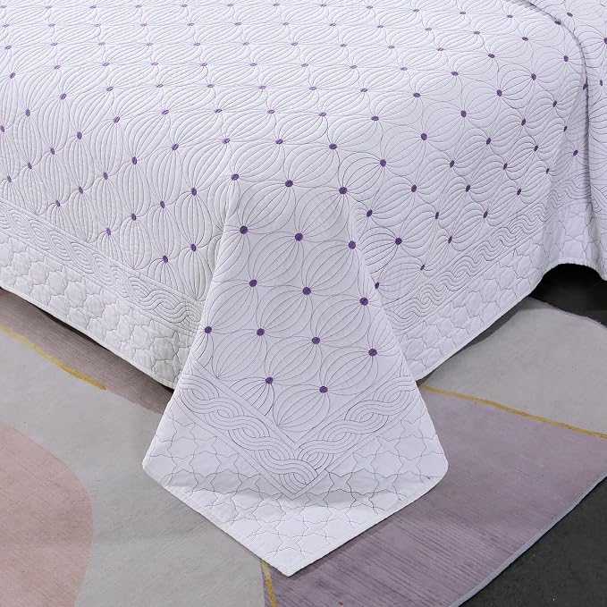ROOMLIFE Quilt Set Full Size 3D Floral Embroidery Pattern 3-Piece Cotton - Image 2