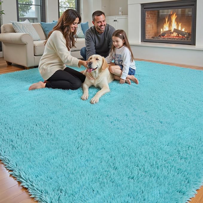 8x10 Area Rugs for Living Room, Teal Blue Large Soft Shaggy Carpet | Plush - Image 4
