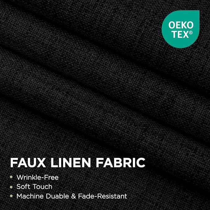 Joydeco Black Curtains for Bedroom 2 Panels Set, Faux Linen Textured 100% - Image 4