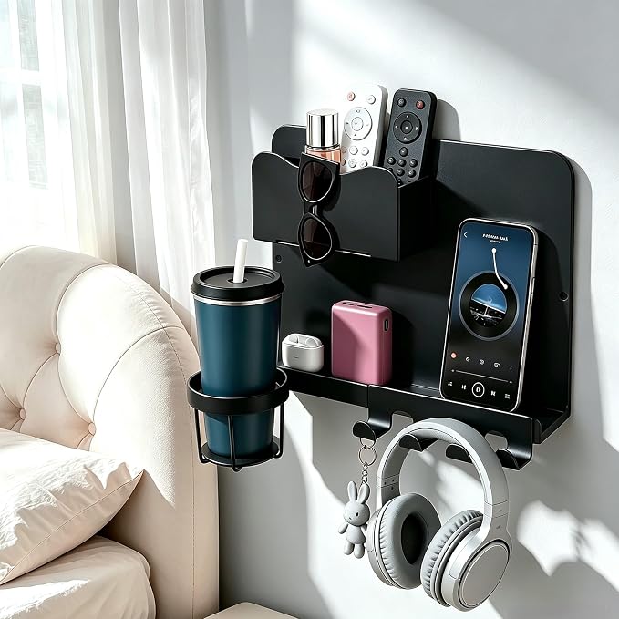 Metal Bedside Wall Shelf, No Drill, by HsaExtriva