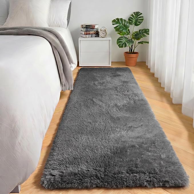 2x6 Grey Runner Rugs for Bedroom Living Room, Fluffy Bedside Hallway Throw Area - Image 3