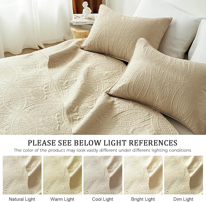 akkialla 118"x106" Beige California King Quilt Set, Oversized Floor-Length - Image 5