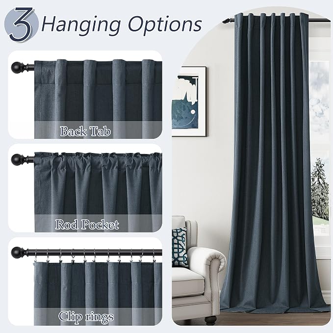100% Blackout Linen Curtains 102 Inch Length 2 Panels Set - Image 6