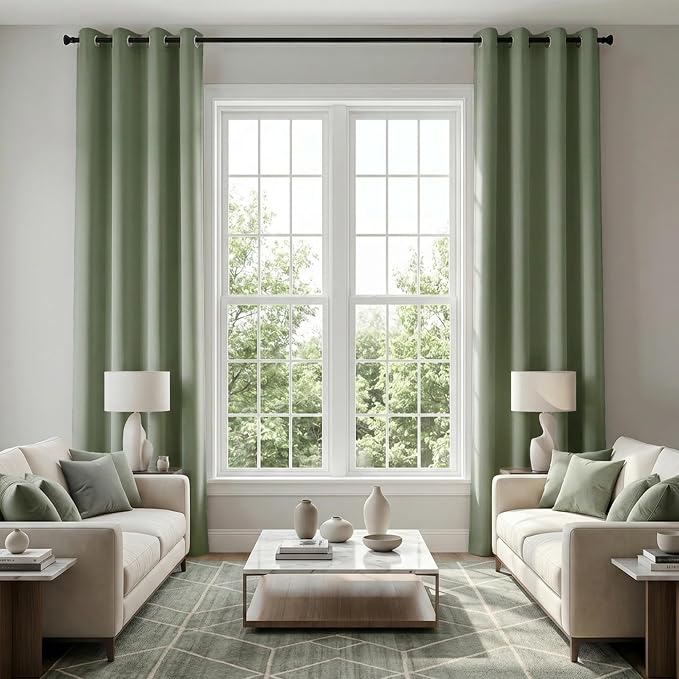 KOUFALL Green Curtains 108 Inches Long, Boho Room Darkening Thermal Blackout by KOUFALL