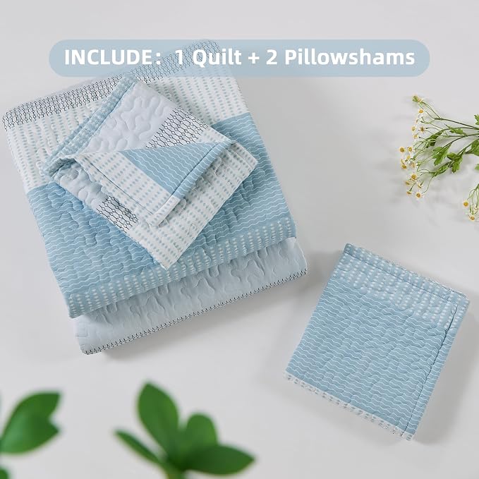 California King Quilt Set Aqua Blue, 3 Pieces Bedspreads | Ultra Soft - Image 7