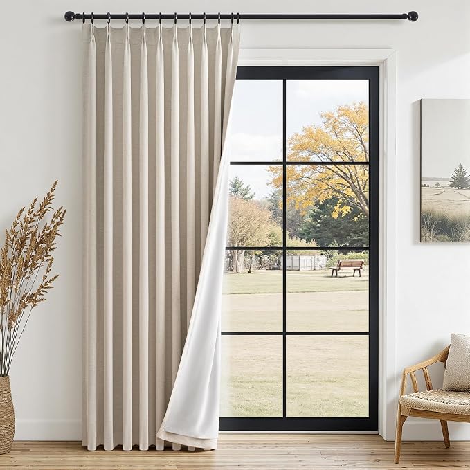 Topfinel Pinch Pleated Full Blackout Curtains Linen Blended Room Darkening by Topfinel