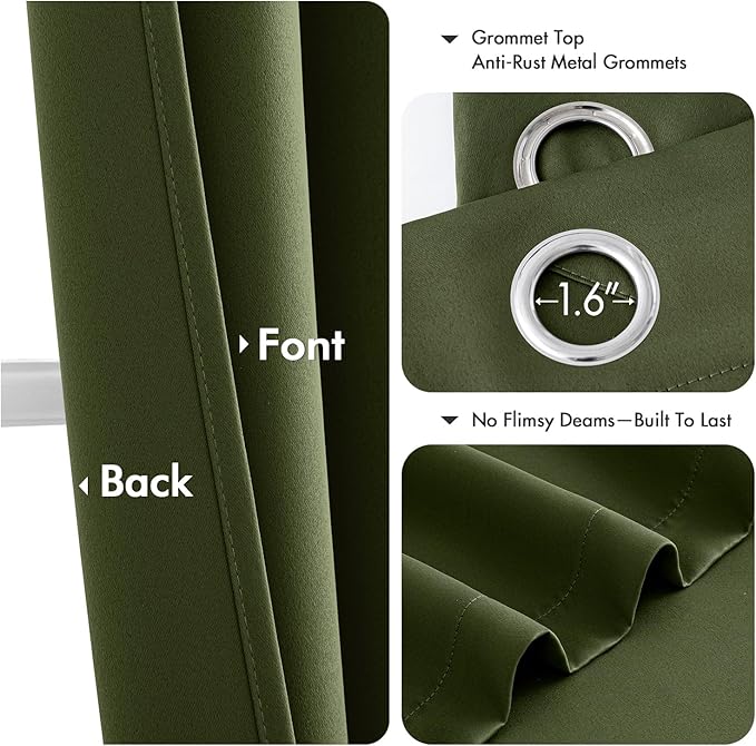 MIULEE Blackout Curtains for Bedroom 2 Panels 55 x 68 Inch Long Olive Green | - Image 4
