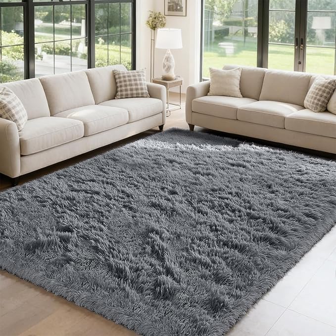 Grey 8x10 Area Rugs for Living Room, Fluffy Shag Rug Large Bedroom Carpet | - Image 3
