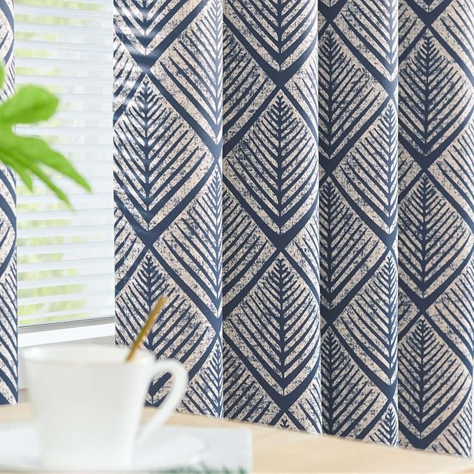 jinchan Blue Blackout Curtains Geometric Patterns Grommet 90 inch 2 Panels | - Image 3