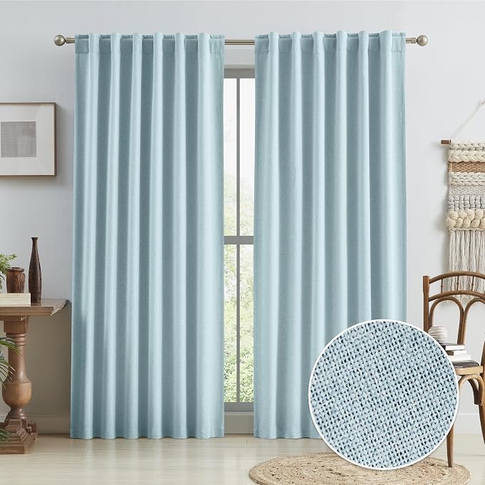 Thermal Insulated Blackout Linen Curtain Panels 90 Inches Long, Totally Shaded by KEQIAOSUOCAI
