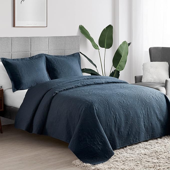 Hansleep Navy Quilt Twin Size -Ultrasonic All Season Bedspread Twin, Soft - Image 2