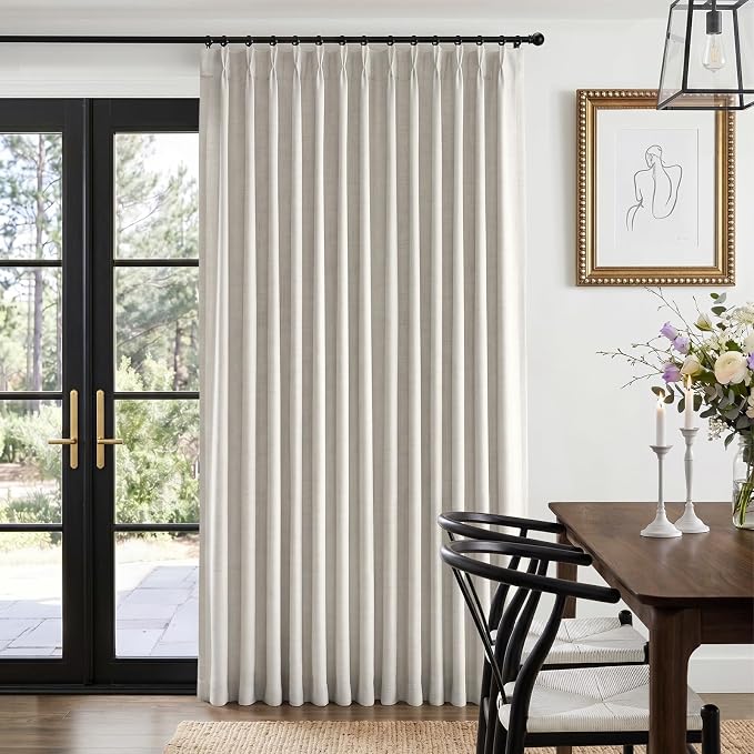 Pinch Pleated Full Blackout Faux Linen Curtains 96 Inches Long | Beige by 100BlackoutShield