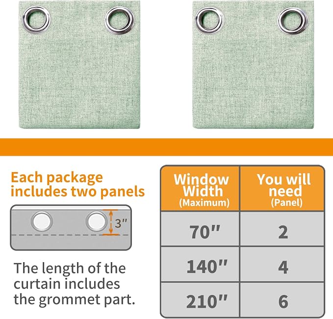 YoungsTex Sage Green Linen Blackout Curtains 45 Inch Length - Image 8