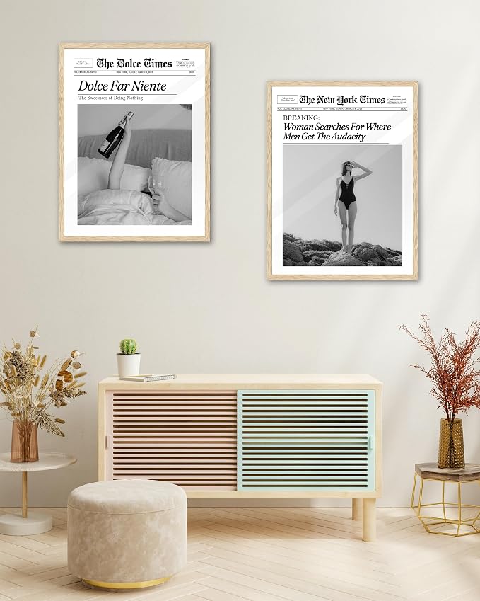 iHery Small 8x10in Dolce Far Niente Framed Newspaper Wall Art | Natural OAK - Image 7