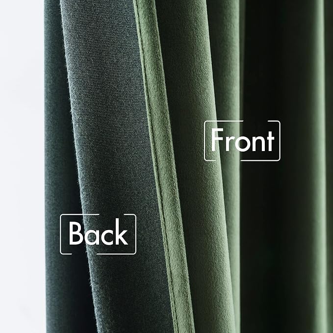 MIULEE Olive Green Velvet Pinch Pleat Blackout Curtains W52 X L96 Inches | 2 - Image 6