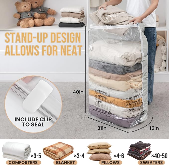 TAILI 6 Pack Vacuum Storage Bags, Jumbo Cube, Cream | Extra Large Vacuum Seal - Image 2